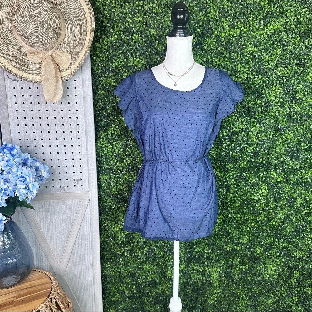 Maternity blue swiss dot blouse